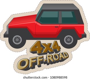 4x4 off-road sticker with SUV car and text, t-shirt print design for offroaders. Vector illustration