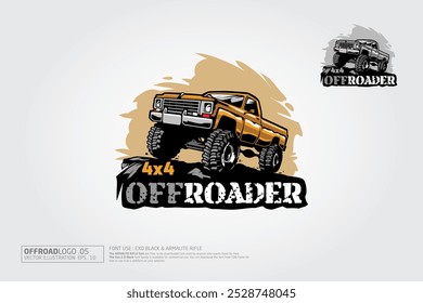 4x4 OffRoader Vector Logo Template.  Offroad pickup truck design elements. Vector logo illustration.
