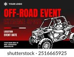 4x4 suv car, off road quad racing event competition with black red background poster banner modern design template for extreme sport and adventure 