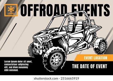 4x4 suv car, off road quad racing event competition with grey orange background poster banner modern design template for extreme sport and adventure 