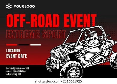 4x4 carro suv, fora de estrada quad competição de eventos de corrida com fundo vermelho preto poster banner modelo de design moderno para esporte e aventura extremos 