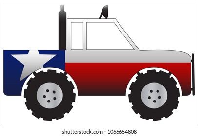 A 4x4 truck with a Texas flag design isolated on a white background