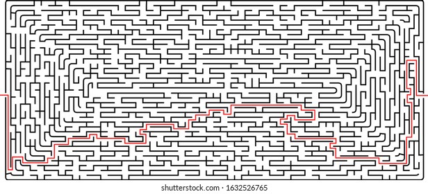 4x8 ratio Labyrinth with route, vector art,