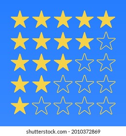 5 to 1 stars rating. Vector feedback illustration. Gold or yellow rate. Star review. Vector isolated illustration for websites.