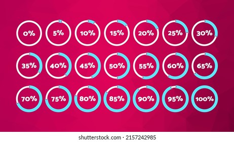 5 10 15 20 25 30 35 40 45 50 55 60 65 70 75 80 85 90 95 100 0 percent pie charts. Abstract poly background. Vector percentage infographic icons