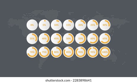 5 10 15 20 25 30 35 40 45 50 55 60 65 70 75 80 85 90 95 100 percent chart. Vector percentage. Circle isolated icon for download, infographic, progress, business, finance