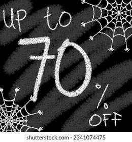 Up to 5 10 15 20 25 30 35 40 45 50 60 70 80 90 percent off chalk-style and blackboard with halloween spider web 