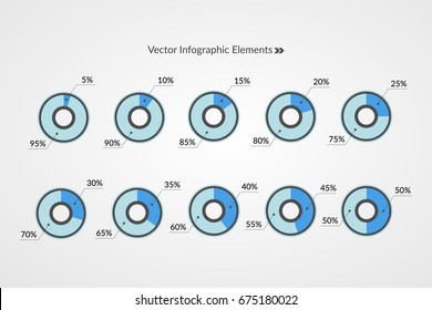 5 10 15 20 25 30 35 40 45 50 55 60 65 70 75 80 85 90 95 percent pie chart symbols. Percentage vector infographics. Circle diagrams isolated. Illustration for business, marketing report, web