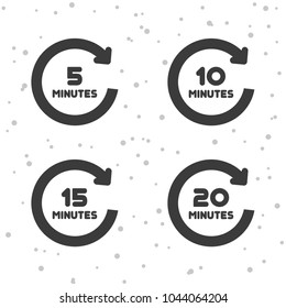 5, 10, 15 and 20 Minutes rotation icons. Timer symbols.