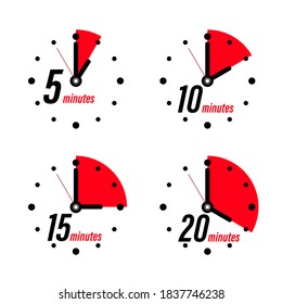 5 10 15 20 Minutes Clock Icons Isolated