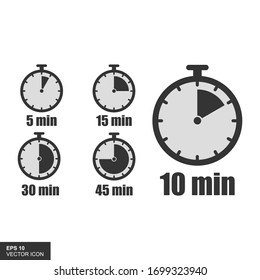 5, 10, 15, 30, 45 Minutes Analog Clock Icons. Vector Time Symbol.