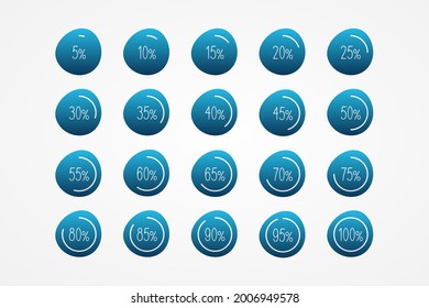 5 to 100 percent isolated pie chart. Vector infographic gradient icon set for business, finance, web design, download, progress