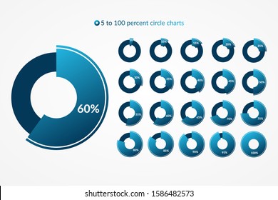 5 to 100 percent pie chart icon set. Percentage vector infographic symbol. Circle diagram for business, download