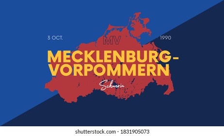 5 of 16 states of Germany with a name, capital and detailed vector Mecklenburg-Vorpommern map for printing posters, postcards and t-shirts