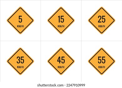 5 hasta 55 km Icono de signo de límite de velocidad máxima en la ilustración del vector de fondo blanco.