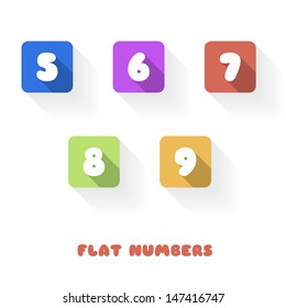 5 6 7 8 9 - Flat Design Numbers Buttons - Vector Illustration