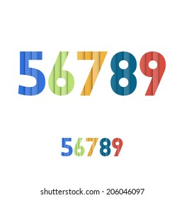 5 6 7 8 9 - Colorful Layered Modern Font - Alphabet - Vector Illustration