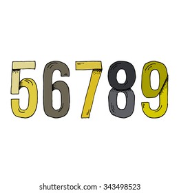 5 6 7 8 9 Cartoon Style Hand Drawn Font - Doodle Illustration Alphabet with Stipple Shadows - Infographic and Typography Resource