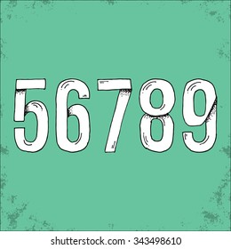 5 6 7 8 9 White Paper Cut Hand Drawn Font - Cartoon Style Doodle Illustration Alphabet with Stipple Shadows - Infographic and Typography Resource