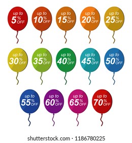 5 to 70 Off Balloon Sale Discount Offer Price Tags Icon