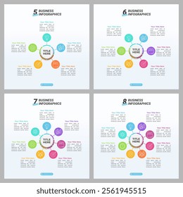 5 up to 8 Options Diagram Infographic on a 1:1 Layout for Business Presentation, Poster, Banner and Booklet.