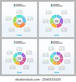 5 up to 8 Steps Cycle Infographics Set for Business Presentation, Poster, Banner and Booklet.