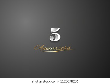 5 Anniversary elegant logotype  design, white colored isolated on black background