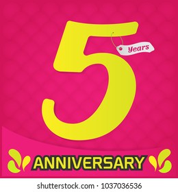 5 Anniversary emblems on pink background