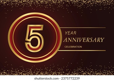 5 anniversary logo with confetti and golden ring. vector design for greeting card and invitation card.