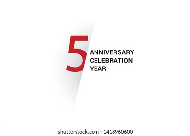 5 anniversary, minimalist logo. 5th jubilee, greeting card. Birthday invitation. 5 year sign. Red space vector illustration on white background - Vector