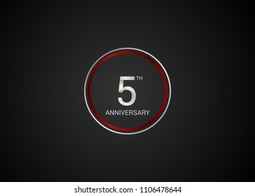 5 anniversary with  red and silver color circle  isolated on red background for celebration event isolated on black background