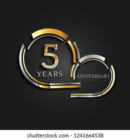 5 anniversary template design golden color with two rings that symbolize spirit and firmness