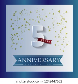 5 Anniversary template design white and blue color with a bright blue background