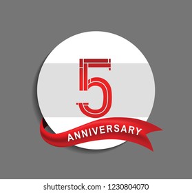 5 anniversary with white circle and red ribbon for celebration event