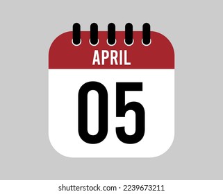 5 April calendar icon. Red calendar page vector for April days and weeks