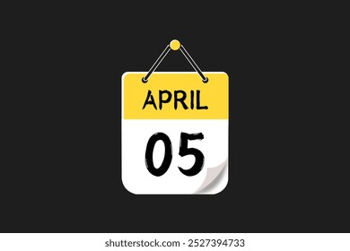 5 April calendar icon text page monthly web design on yellow, black, and white background vector, icon, or illustration with the month of April 5