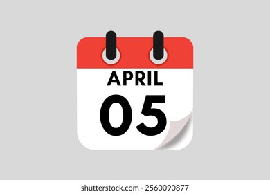 5 April calendar icon text page monthly web design on red, white, black and ash background vector, icon, or illustration with the month of April 5