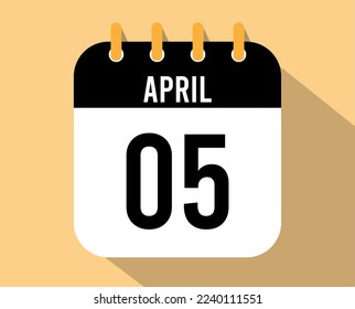 icono del calendario 5 de abril. Vector negro para el mes de abril con efecto de sombra