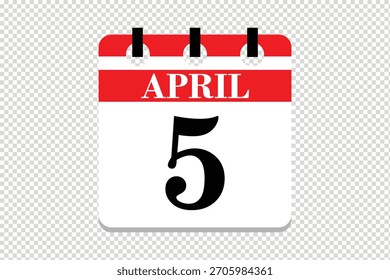 Vector Icono del calendario del 5 de abril, ícono del calendario del mes de abril de las 5 fechas, ícono del calendario del 5 de abril, ícono del calendario del Vector.
