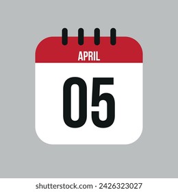 Icono de vector de calendario 5 de abril. Fecha blanca de abril para los días del mes y la semana sobre un fondo claro