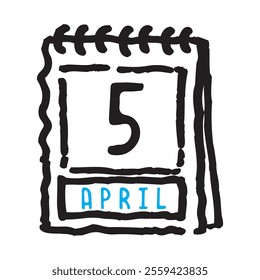 5 April date calendar - A simple yet elegant line art illustration of a date calendar captures the essence of organization and timekeeping. The clean lines and minimalistic design 
