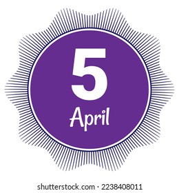 5 de abril, plantilla Fecha. Diseño útil para la promoción de calendarios o eventos. Ilustración vectorial Archivo EPS 10. Aislado sobre fondo blanco. 