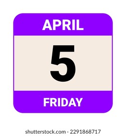 5 April, Friday. Date template. Useful design for calendar or event promotion. Vector illustration EPS 10 File. Isolated on white background. 