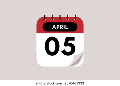 5 April month single day vector, illustration, calendar with rose red, black and off-white color background calendar April 5