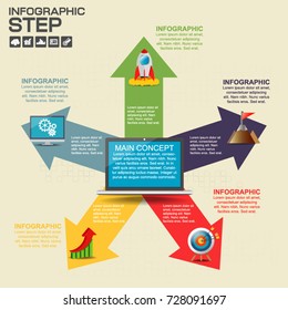 5 Arrow Steps Infographic Design Elements for Your Business Vector Illustration.
