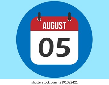 5 August blue calendar vector. Calendar august with circle in background clear.
