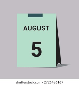 5 august calendar date icon minimal desk calendar vector illustration