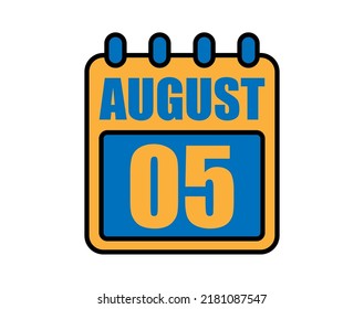 Calendario del 5 de agosto. Icono del calendario de agosto en azul y naranja. Página Calendario de vectores aislado en fondo blanco.