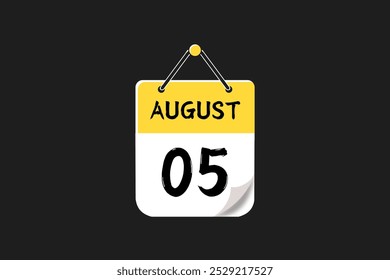 5 August calendar icon text page monthly web design on yellow, red, black, and white background vector, icon, or illustration with the month of August 5