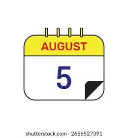 5 de agosto Calendario icono de diseño de Ilustración vectorial